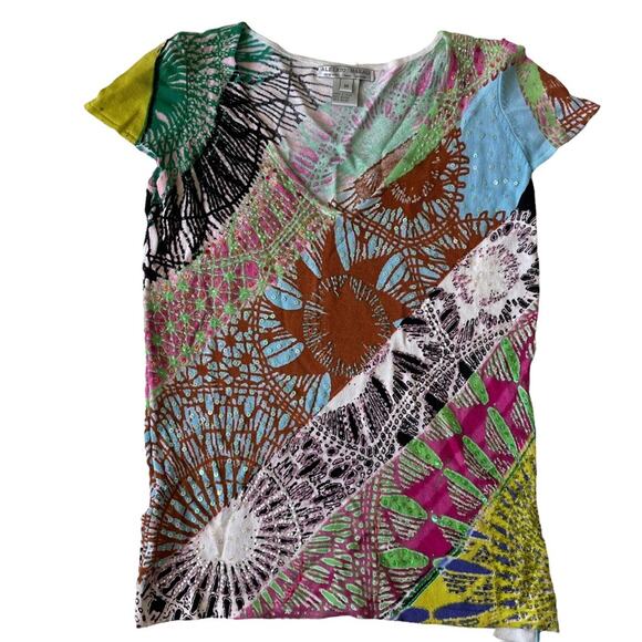 Alberto Makali Beaded Blouse Colorful Vibrant Abstract Geometric Sequin M GUC - Picture 4 of 12